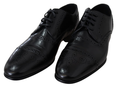 Dolce & Gabbana Black Leather Men Derby Formal Loafers Shoes