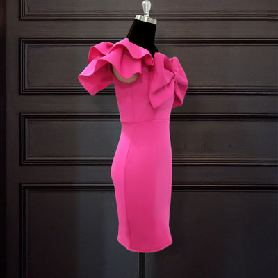 3D Bowknot Sexy One Shoulder Ruffled Bow Slim High Waist Evening Dress Women