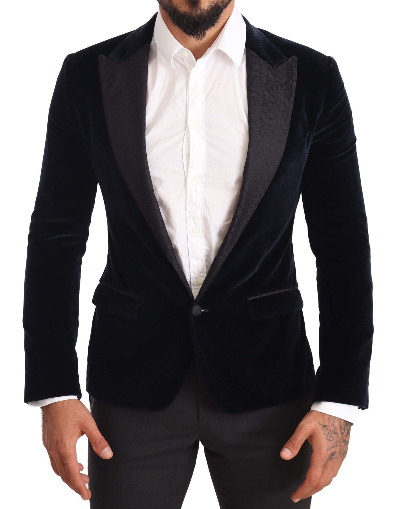 Dolce & Gabbana Blue Velvet Cotton Slim Fit Smoking Suit