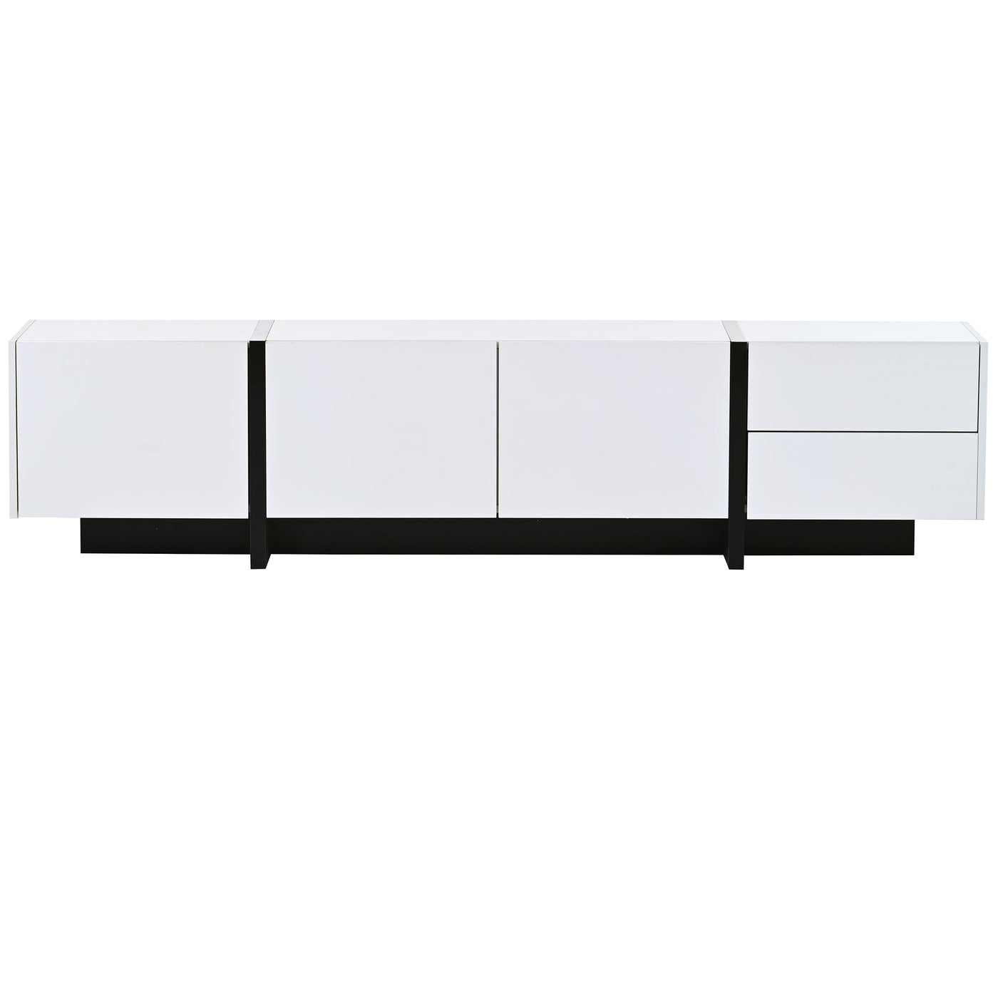 [VIDEO provided] ON-TREND White & Black Contemporary Rectangle Design TV Stand, Unique Style TV Console Table for TVs Up to 80'', Modern TV Cabinet with High Gloss UV Surface for Living Room.
