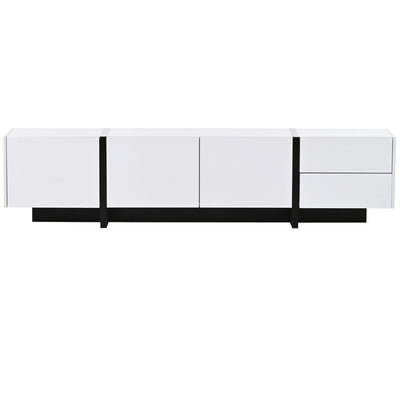 [VIDEO provided] ON-TREND White & Black Contemporary Rectangle Design TV Stand, Unique Style TV Console Table for TVs Up to 80'', Modern TV Cabinet with High Gloss UV Surface for Living Room.