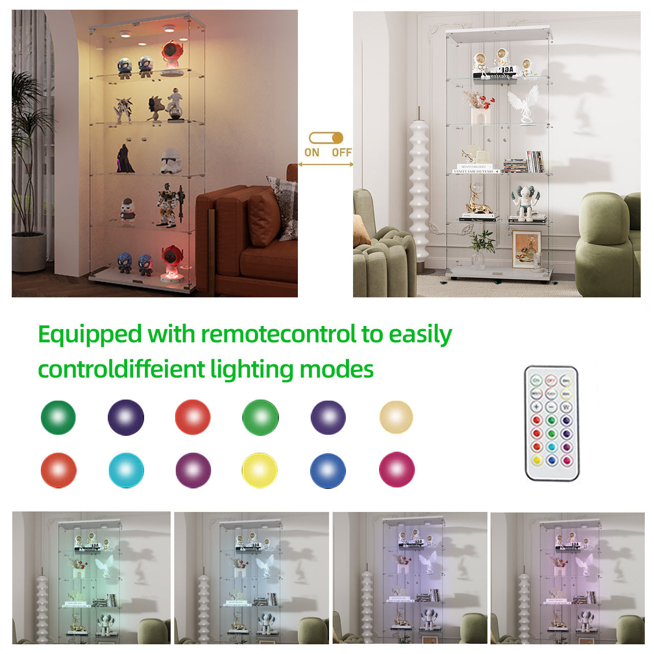 Tempered glass display cabinet,liquorcabinet,storagecabinet,filecabinet,with paipai lights,with locks,bottom equipped with adjustable feet,suitable for uneven,living room bedroom,corridor,office,white