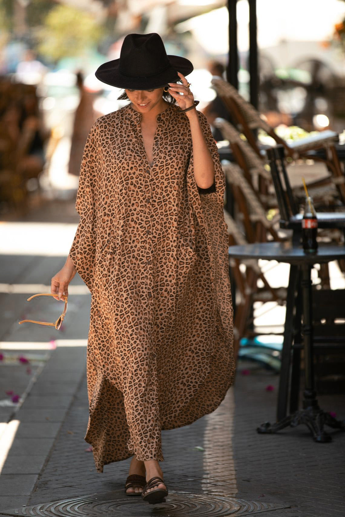 Beach Cover-up Elastic Printing Oversized Button Vacation Robe