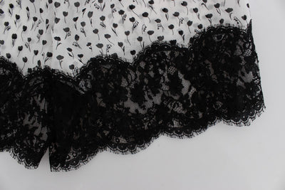 Dolce & Gabbana White Black Floral Lace Silk Sleepwear Shorts