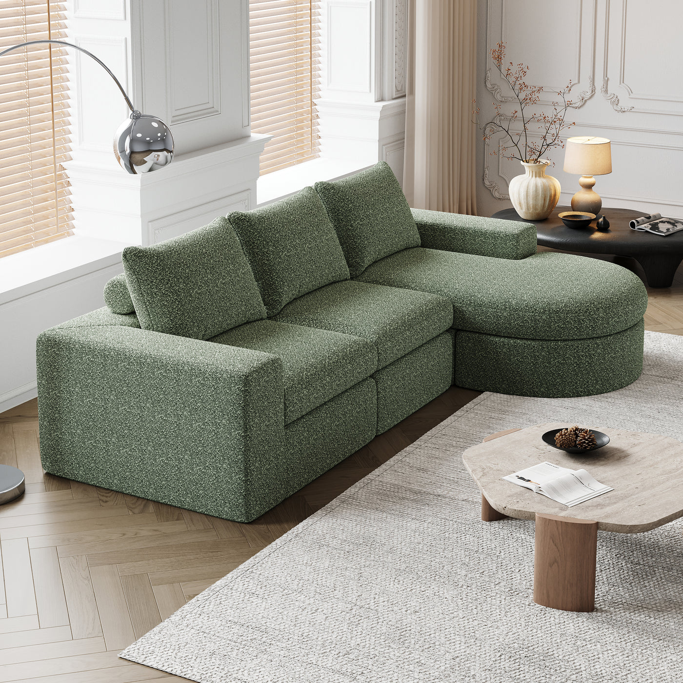 99-Inch Chenille Cloud Curved Sectional Sofa with Chaise, L-Shaped Modern Boneless Couch with Deep Seats, Chenille Sectional Sofa for Living Room and Bedroom, No Assembly Required