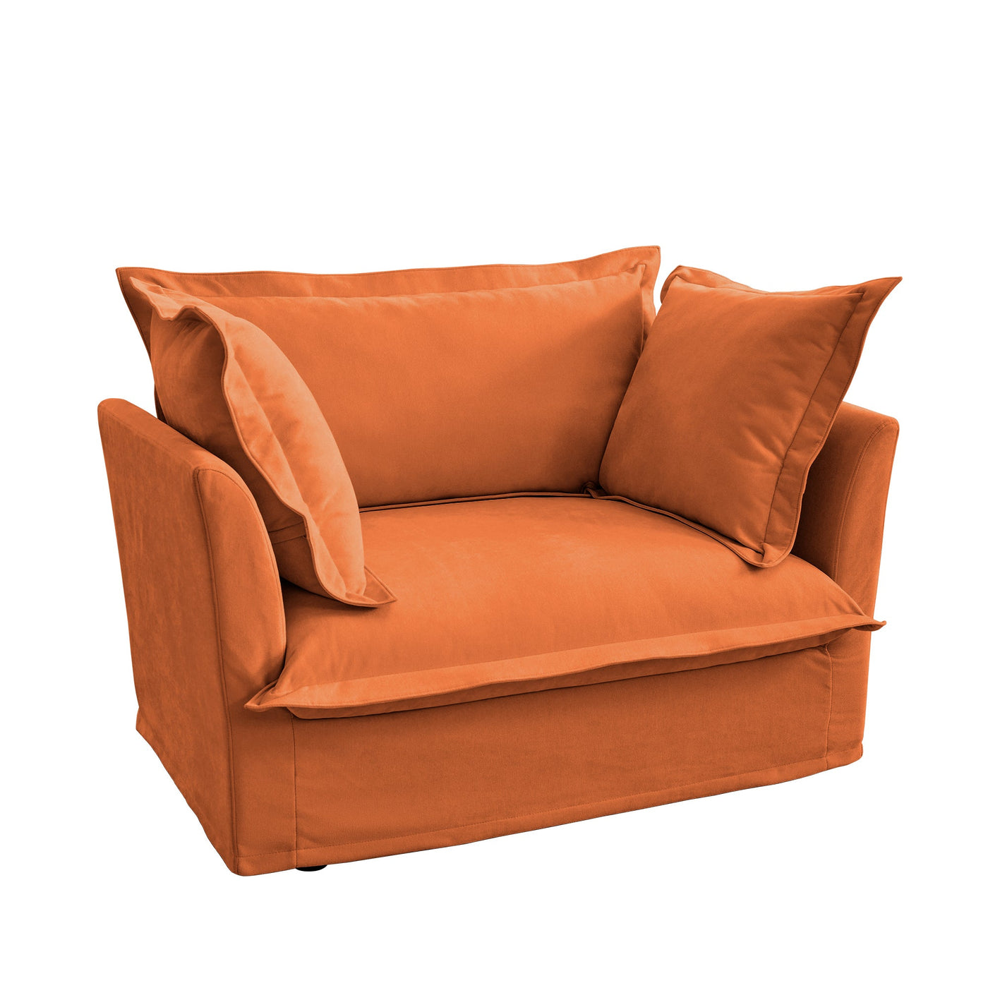 Slip-covered Armchair with 1 Big Back Cushion and 2 Big Toss Pillows, Single Deep Seat Comfy Single Couch Sofa Multiple Large Soft Pillows, Chenille Fabric, Orange