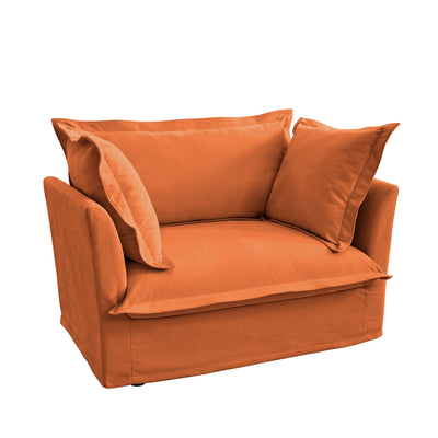 Slip-covered Armchair with 1 Big Back Cushion and 2 Big Toss Pillows, Single Deep Seat Comfy Single Couch Sofa Multiple Large Soft Pillows, Chenille Fabric, Orange