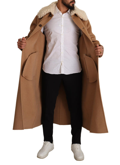 Dolce & Gabbana Beige Camel Skin Cashmere Shearling Overcoat Jacket