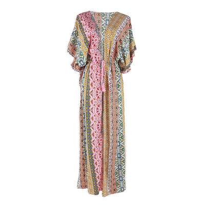 Rayon Printed Beach Jacket Vacation Loose Mid Length Sun Protection Cardigan Bikini Swimsuit Outwear Blouse