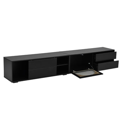 ON-TREND Modern TV Stand with Fluted Glass Door for TVs Up to 100', Media Console with Sliding Door & 2 Drawers, Free-Combination Entertainment Center with LED Light for Living Room, Bedroom, Black