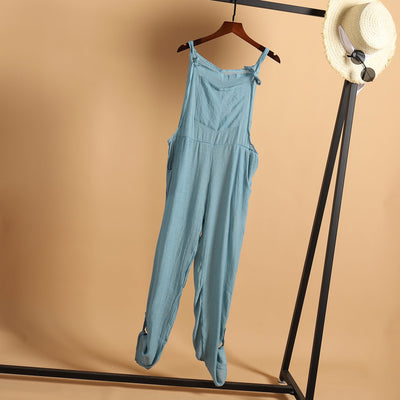 Autumn Casual Beach Trousers Solid Color Wide Leg Jumpsuit Playsuit Women