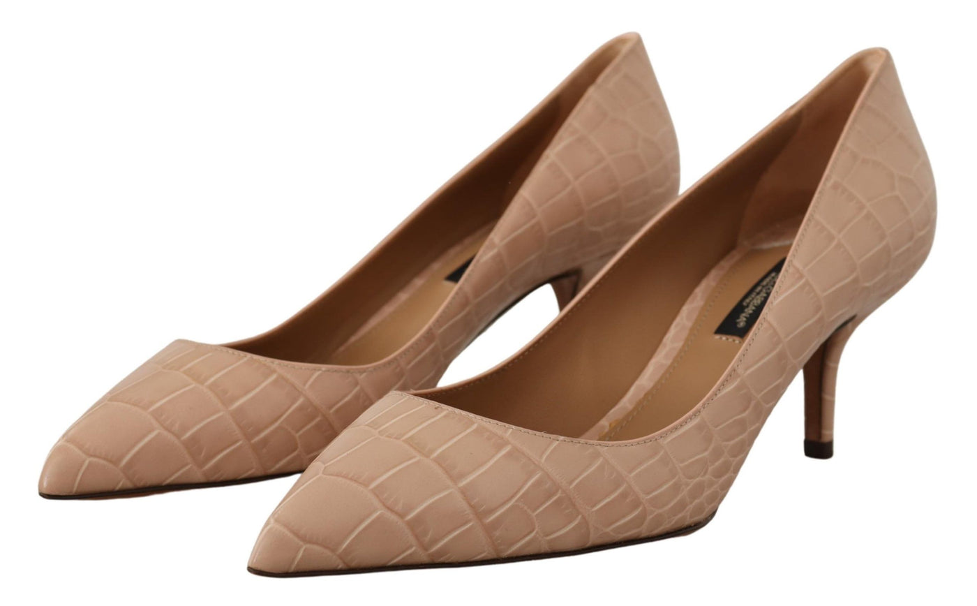Dolce & Gabbana Beige Leather Pointed Heels Pumps Shoes