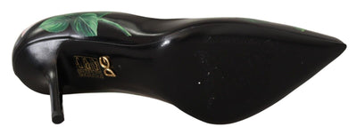 Dolce & Gabbana Black Leather Roses High Heels Pumps Shoes