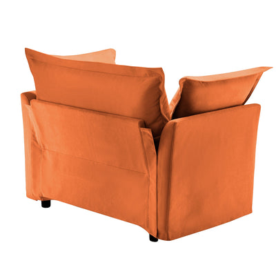 Slip-covered Armchair with 1 Big Back Cushion and 2 Big Toss Pillows, Single Deep Seat Comfy Single Couch Sofa Multiple Large Soft Pillows, Chenille Fabric, Orange