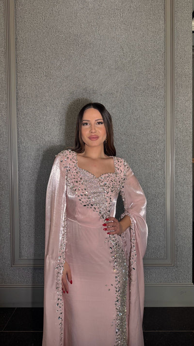 Munira Long Sleeve Organza Drape Sleeve Modest Dress