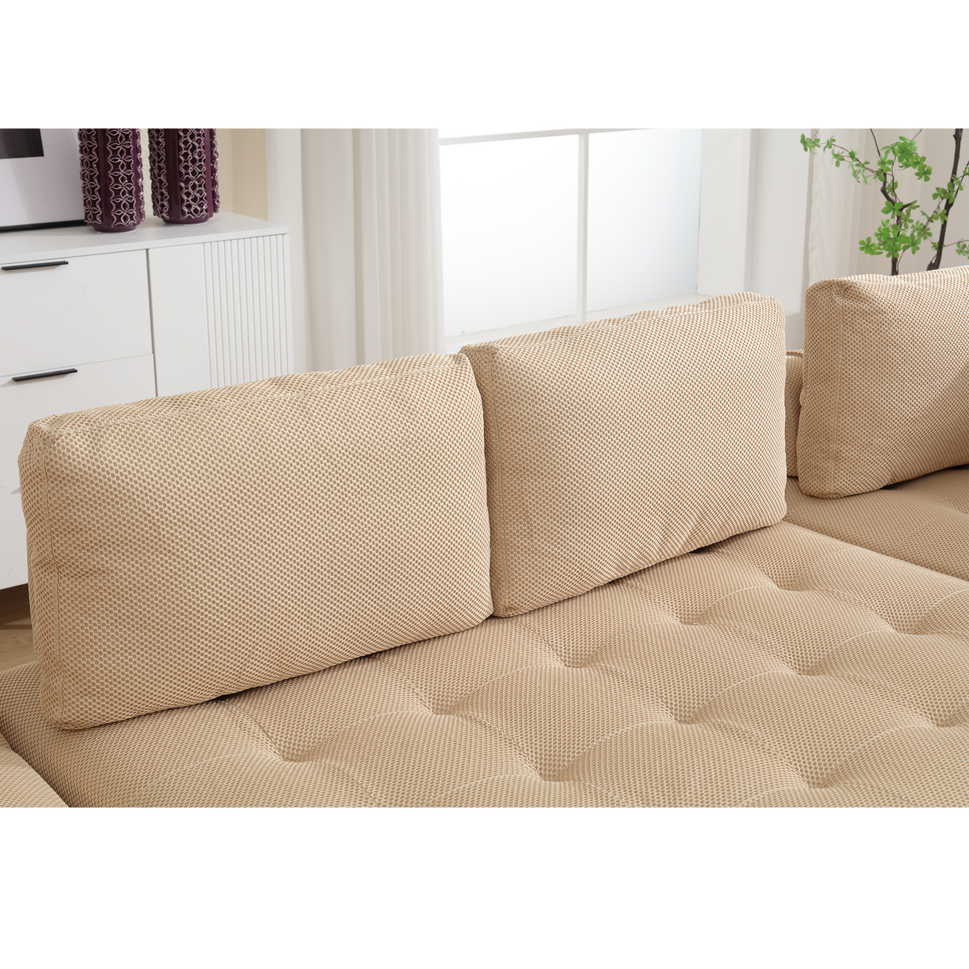 [NEW ARRIVED] [VIDEO PROVIDED]138.5 'Modular Combination Sofa, U-shaped Sofa, Living Room, Apartment, Upholstered ,6-seat Sofa, Free Combination Sofa (Mesh Fabric), Breathable Fabric, Khaki