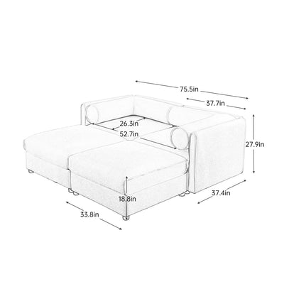 Modern Blue Chenille 2-Seater Sofa with Ottoman Storage and Cylindrical Support
