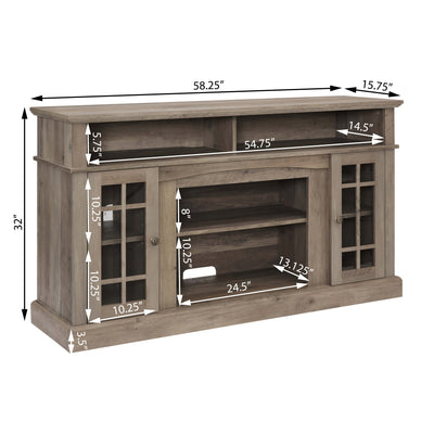 Classic TV Media Stand Modern Entertainment Console with 23' Fireplace Inset for TV Up to 65' with Open and Closed Storage Space, Gray Wash, 58.25'W*15.75'D*32'H