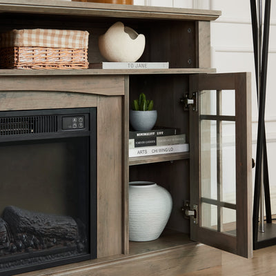 Classic TV Media Stand Modern Entertainment Console with 23' Fireplace Inset for TV Up to 65' with Open and Closed Storage Space, Gray Wash, 58.25'W*15.75'D*32'H