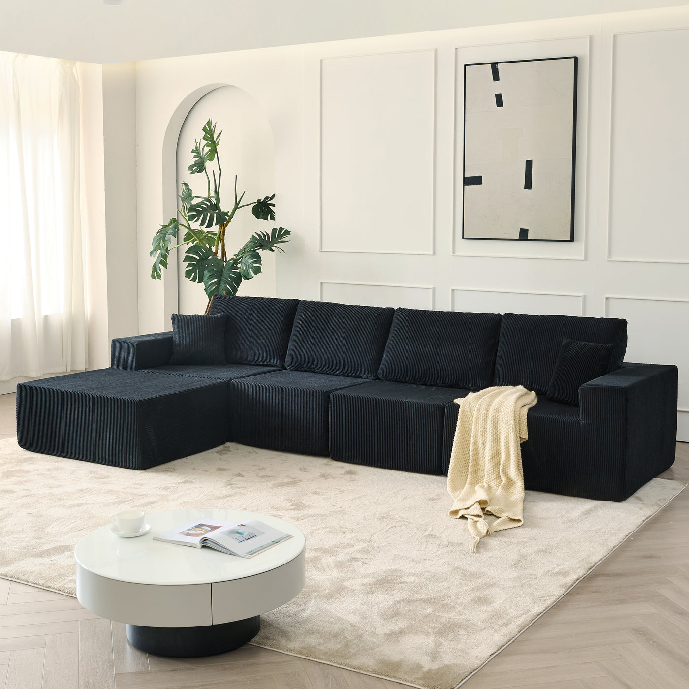 139.3' Modular Sectional Sofa,Boneless Couch, No Assembly,Cloud couch with Ottoman & 2 Pillows, Perfect for Living Rooms and Bedrooms