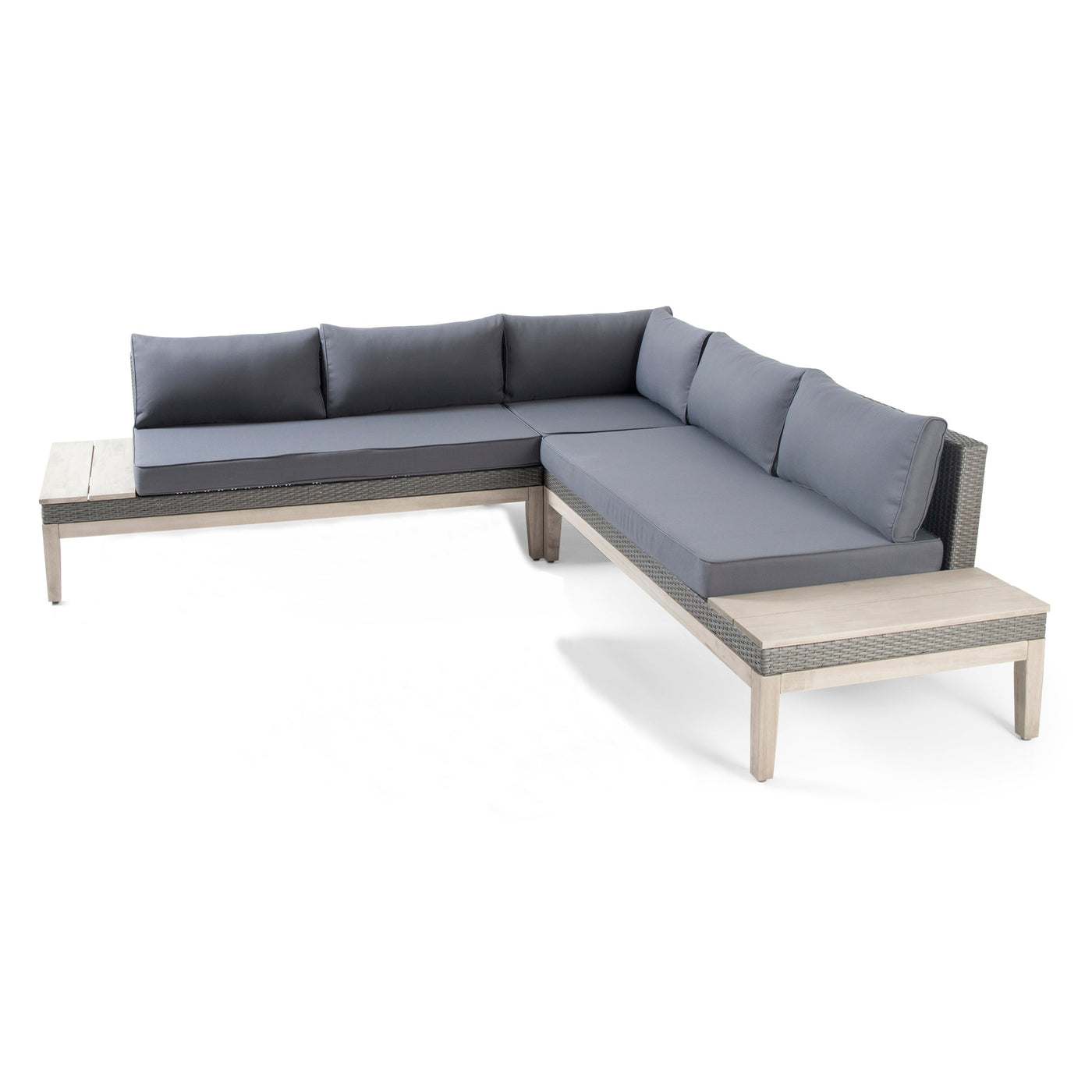 Outdoor Acacia Wood and Wicker 3 Piece Sectional Sofa Set