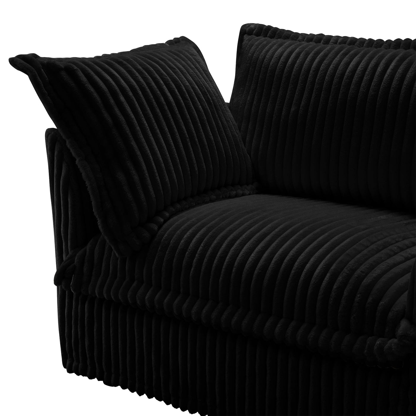 Slipcovered Long Sofa, 4 Seater Sofa with Removable Cover, Extra Deep Couch for Living Room, Corduroy Fabric Cloud Like Comfy Sofa Couch, Black Corduroy Fabric