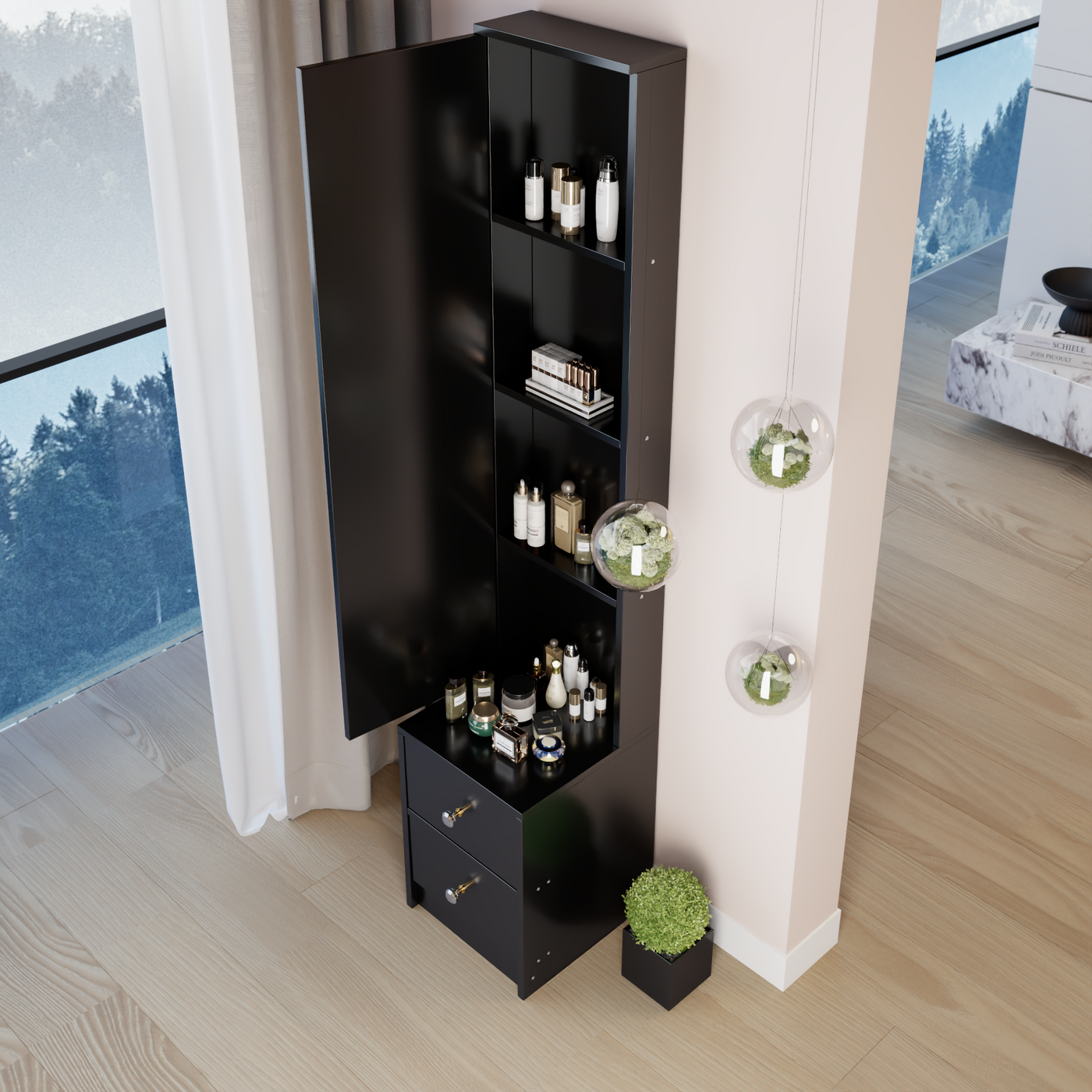 Length 11.8' x Width 15.7' x Height 63' Simple Stylish Dressing Mirror Cabinet, Full Body Mirror Cabinet, Extra Large Mirror, Multi Layer High Capacity Storage, Use Alone or In Conjunction With Vanity