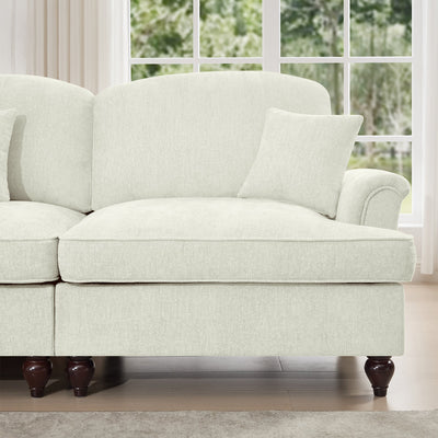 Classic U Shape 4 Seater Modular Sectional Sofa Couch with Flared Arms and Removable Ruffles Pleats Skirts and Spindle Legs, Chenille Deep Seat Cloud Sofa with Movable Ottomans, Beige White