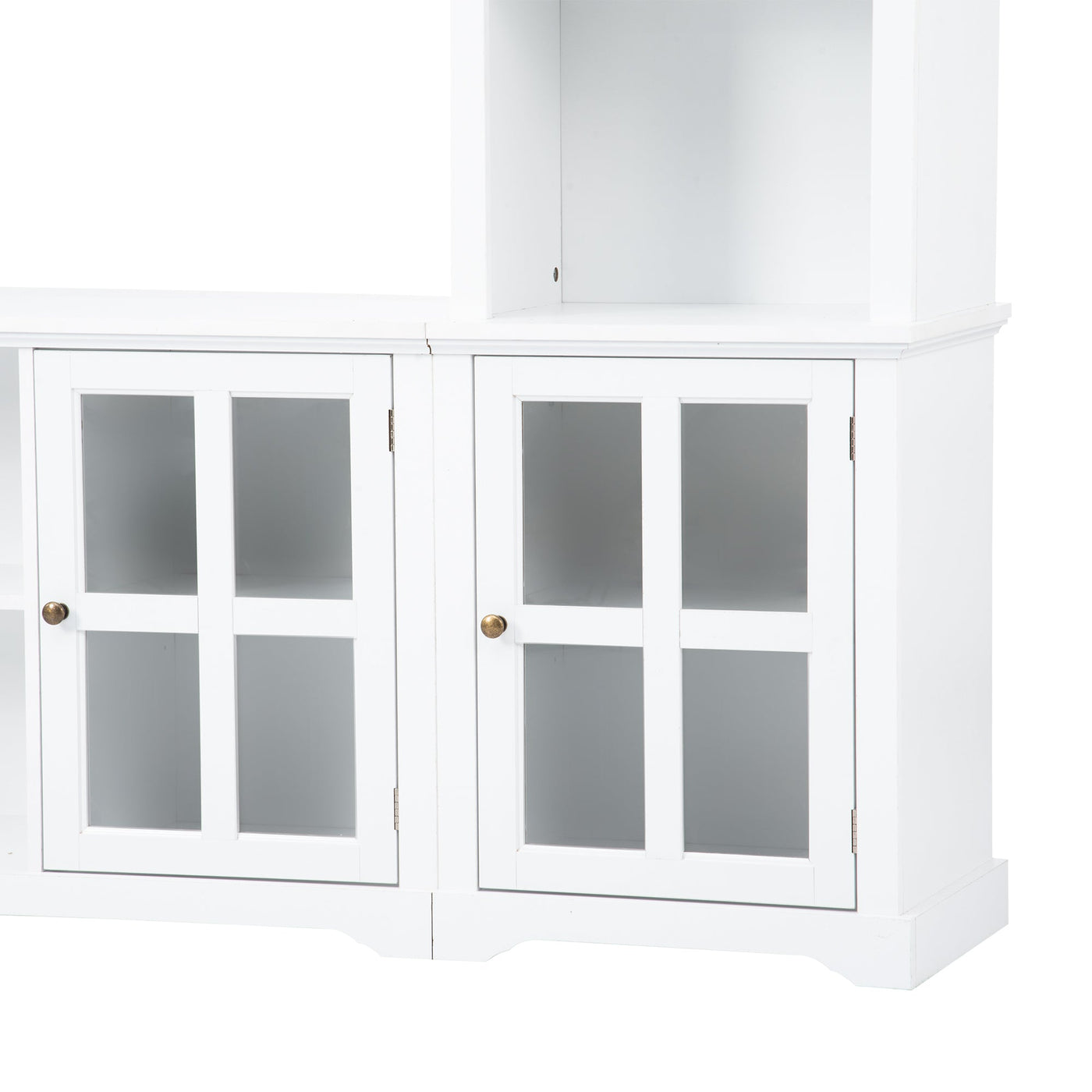 [VIDEO provided] ON-TREND Minimalism Entertainment Wall Unit with Bridge, Modern TV Console Table for TVs Up to 70', Multifunctional TV Stand with Tempered Glass Door, White (Old SKU: SD000009AAK)
