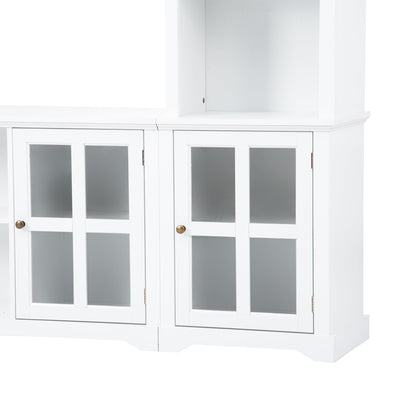 [VIDEO provided] ON-TREND Minimalism Entertainment Wall Unit with Bridge, Modern TV Console Table for TVs Up to 70', Multifunctional TV Stand with Tempered Glass Door, White (Old SKU: SD000009AAK)