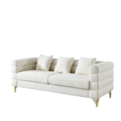 81 Inch Oversized 3 Seater Sectional Sofa, Living Room Comfort Fabric Sectional Sofa - Deep Seating Sectional Sofa, Soft Sitting with 3 Pillows for Living Room,Bedroom,White teddy(Ivory)(W834S00036)