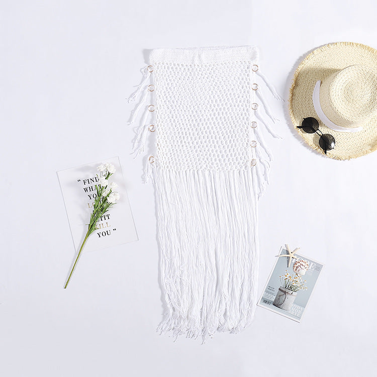 Vacation Sun Protection Hand Crocheting Woven Hip Skirt Bohemian Hand Crochet Long Fringe Skirt Crochet hook