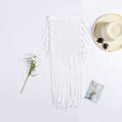Vacation Sun Protection Hand Crocheting Woven Hip Skirt Bohemian Hand Crochet Long Fringe Skirt Crochet hook
