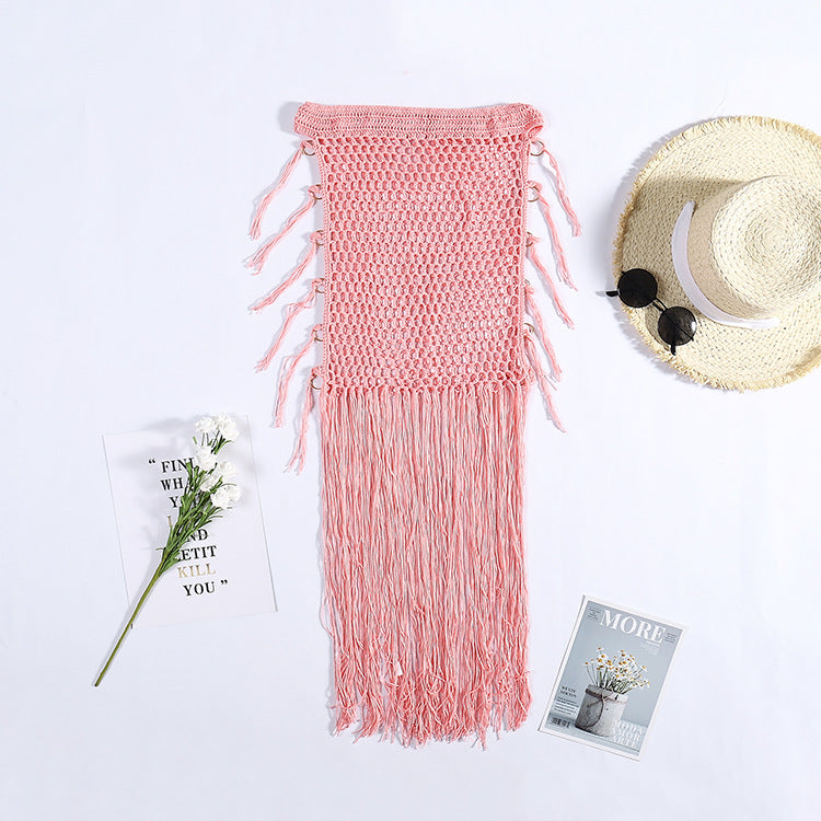 Vacation Sun Protection Hand Crocheting Woven Hip Skirt Bohemian Hand Crochet Long Fringe Skirt Crochet hook