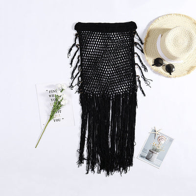 Vacation Sun Protection Hand Crocheting Woven Hip Skirt Bohemian Hand Crochet Long Fringe Skirt Crochet hook