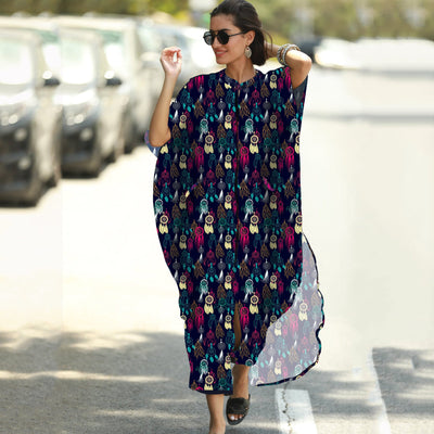 Beach Cover-up Elastic Printing Oversized Button Vacation Robe