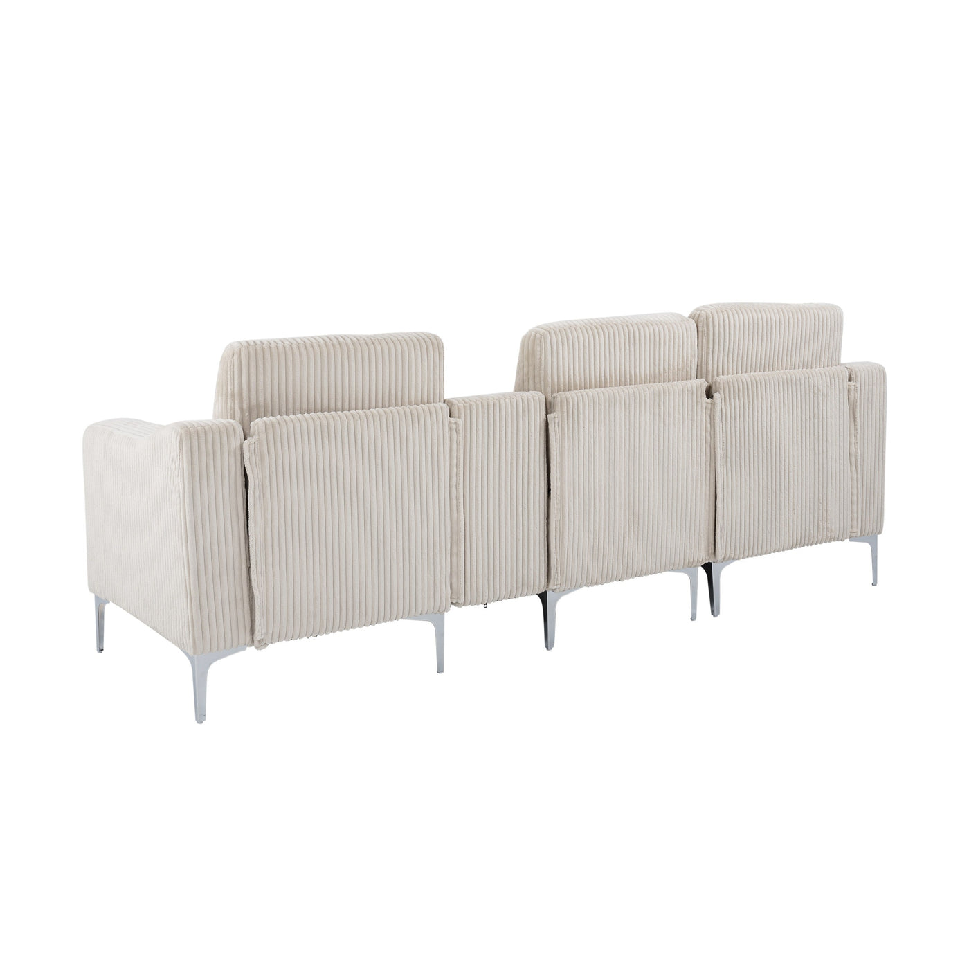 Convertible Sectional Corduroy  Sofa with Cupholders, USB,Three-seater,Beige