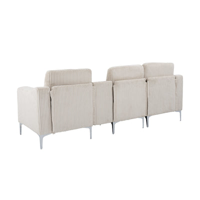 Convertible Sectional Corduroy  Sofa with Cupholders, USB,Three-seater,Beige