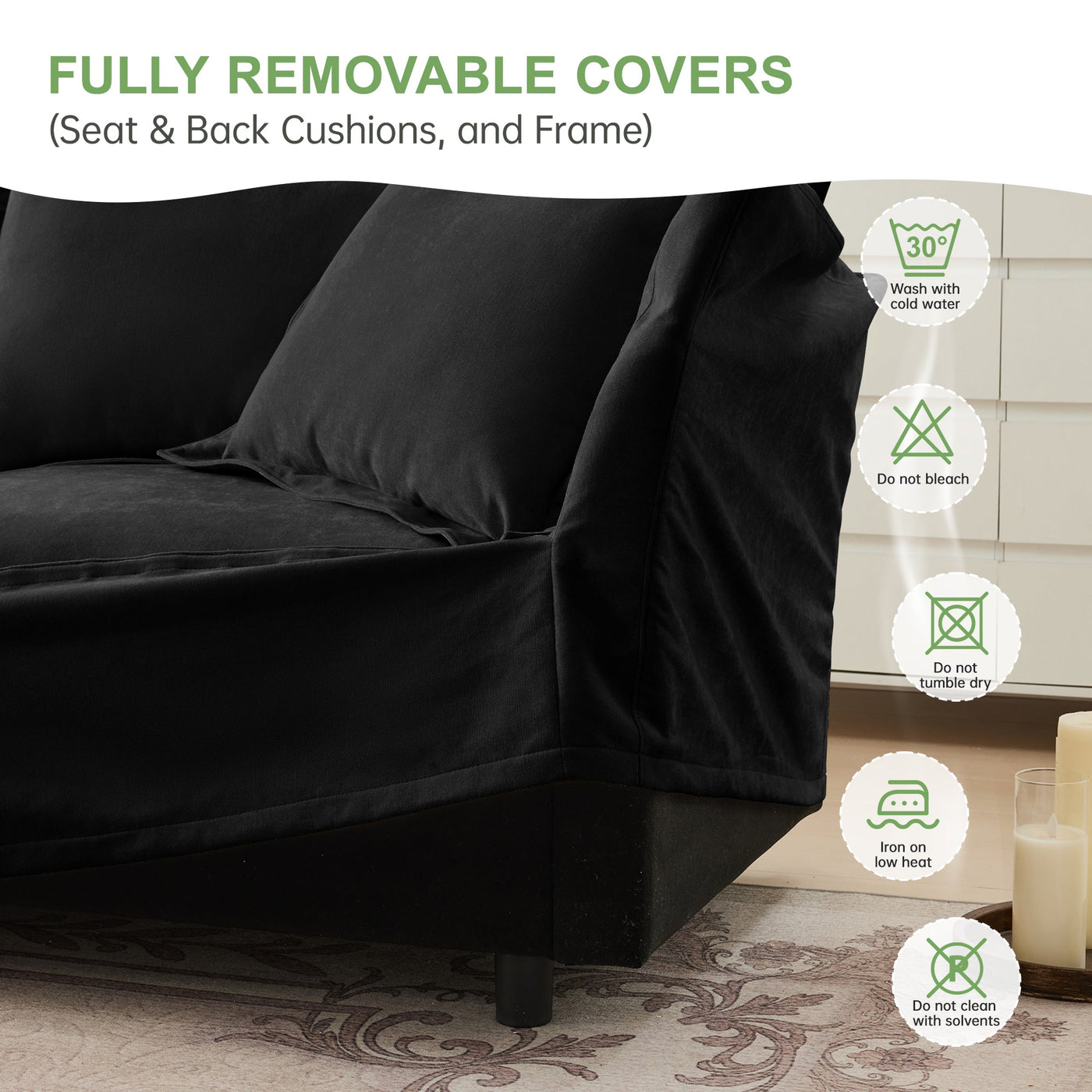 Slipcovered U Shape Sectional Wide and Deep Seat Sofa Couch, 4 Seater Sofa with French Edges Design Multiple Big Pillows, Soft Deep Seat Comfy Cloud Couch for Living Room, Apartment, Chenille Fabric