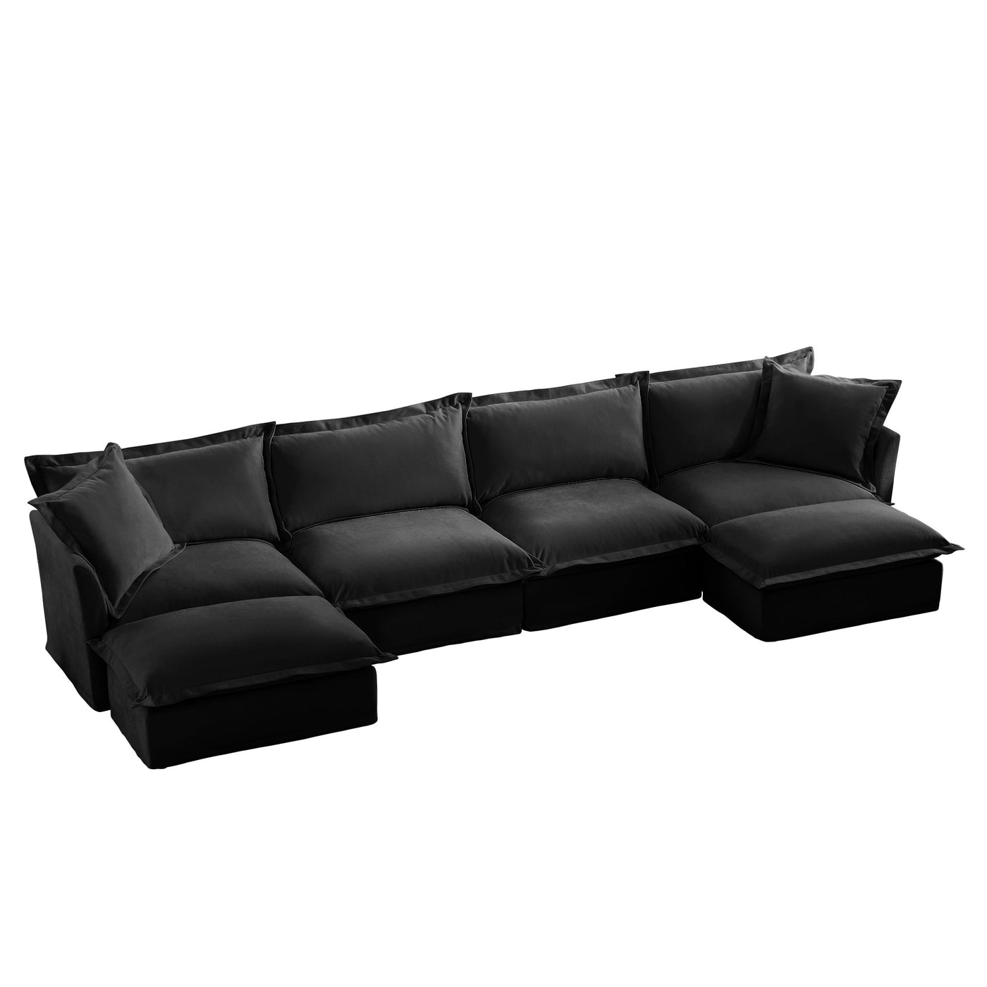 Slipcovered U Shape Sectional Wide and Deep Seat Sofa Couch, 4 Seater Sofa with French Edges Design Multiple Big Pillows, Soft Deep Seat Comfy Cloud Couch for Living Room, Apartment, Chenille Fabric