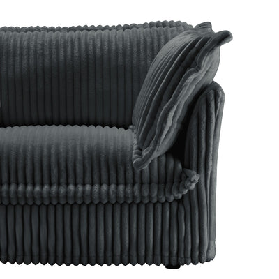Slipcovered U Shape Sectional Wide and Deep Seat Sofa Couch, 4 Seater Sofa with French Edges Design Multiple Big Pillows, Soft Deep Seat Comfy Cloud Couch for Living Room, Apartment, Gray Corduroy