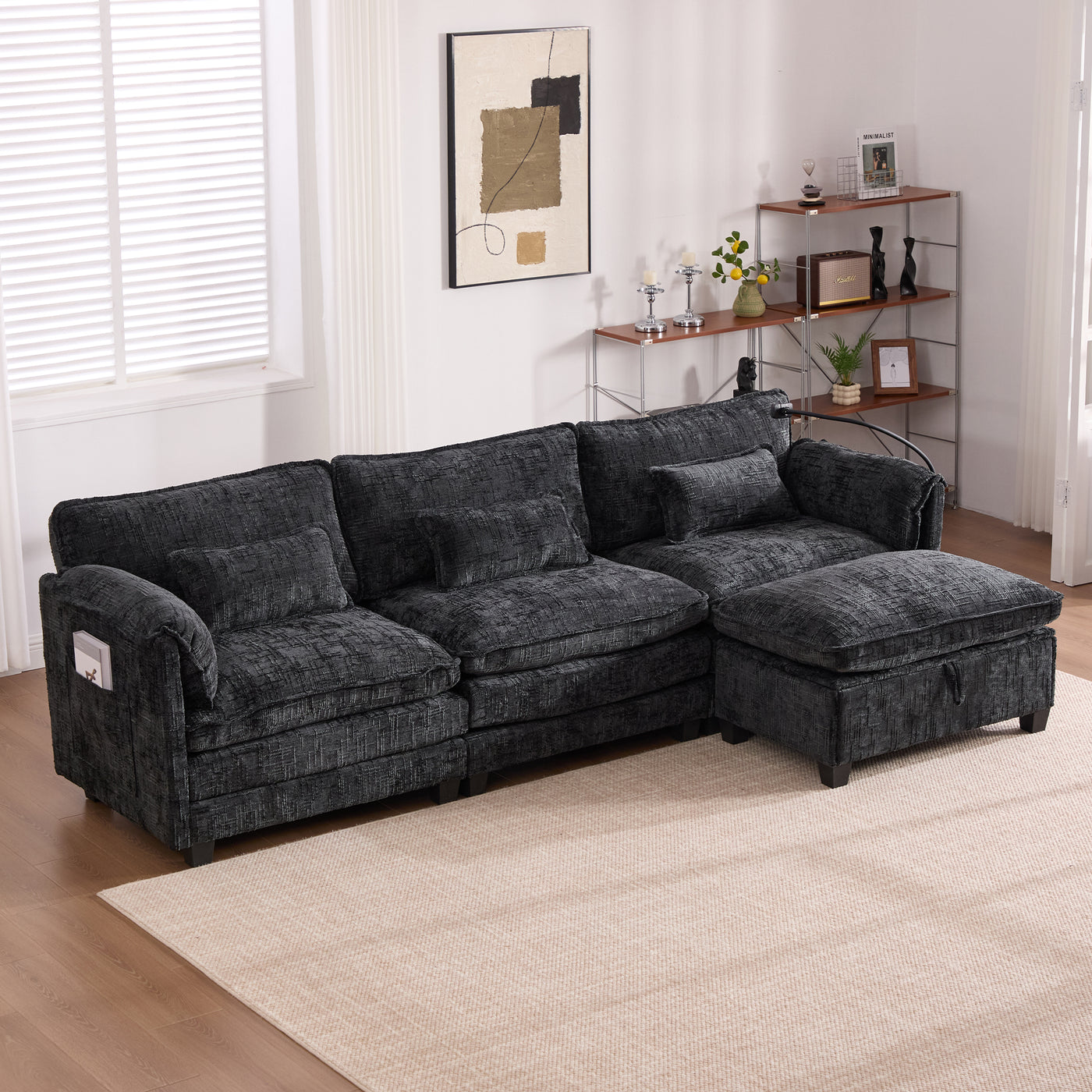 UNITED WE WIN 112' Oversized Sectional Sofa Cloud Couch for Living Room, Modern Chenille L Shaped Couch, Comfy Boucle Modular Sofa Sleeper with Movable Storage Ottoman, Phone Holder, USB Charging Port
