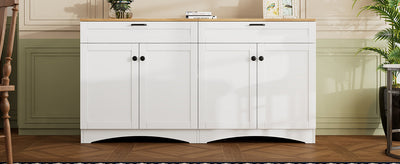 ON-TREND Farmhouse TV Stand with 2 Drawers for TVs Up to 70', Versatile Wood Grain Sideboard with Adjustable Shelves, Mid-Century Buffet Cabinet with Rustic Handles for Living Room/Bedroom, White