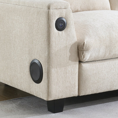 Chenille Sectional Sofa with Bluetooth Speaker, Comfy Cloud Couch Set with Drop Down Table, Cup Holders, USB Charger, Storage Armrest, Wide Seat, 96*35''