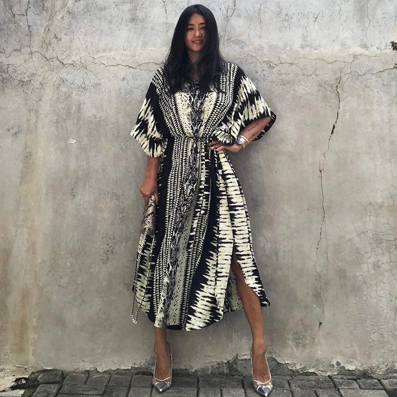 Rayon Snake Pattern Positioning Robe Sun Protection Beach Jacket Blouse Seaside Vacation Dress Women