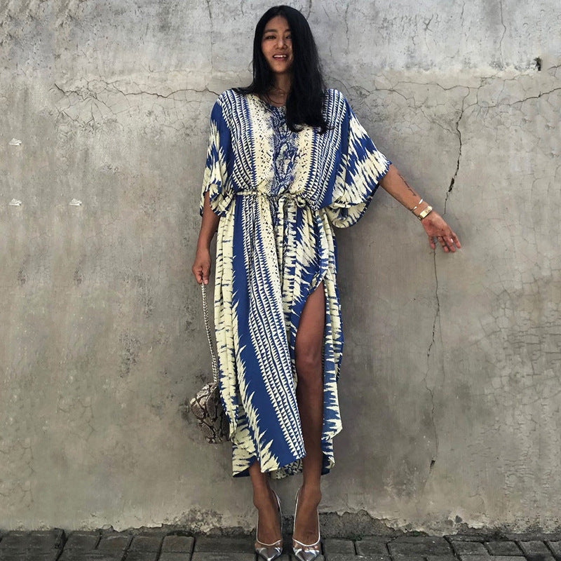 Rayon Snake Pattern Positioning Robe Sun Protection Beach Jacket Blouse Seaside Vacation Dress Women