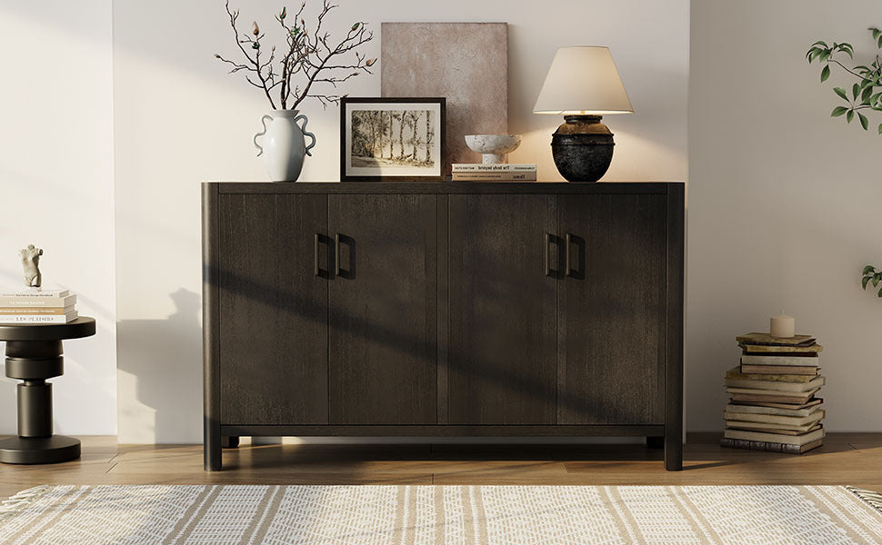 Mirod Farmhouse Style 4-Door Cabinet with Natural Finish, A Rustic Accent for Entryways or Small Spaces