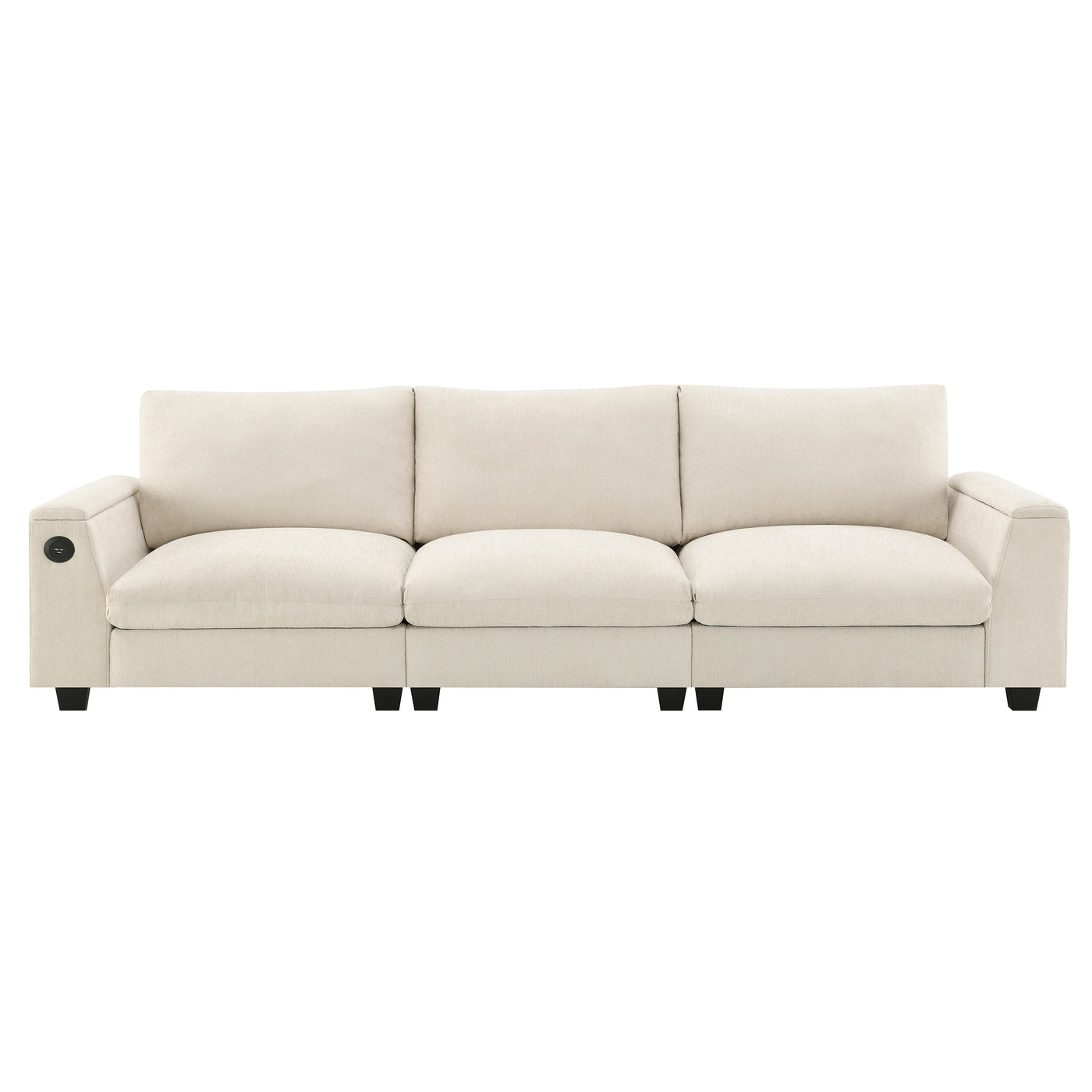 Chenille Sectional Sofa with Bluetooth Speaker, Comfy Cloud Couch Set with Drop Down Table, Cup Holders, USB Charger, Storage Armrest, Wide Seat, 96*35''