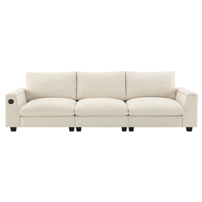 Chenille Sectional Sofa with Bluetooth Speaker, Comfy Cloud Couch Set with Drop Down Table, Cup Holders, USB Charger, Storage Armrest, Wide Seat, 96*35''