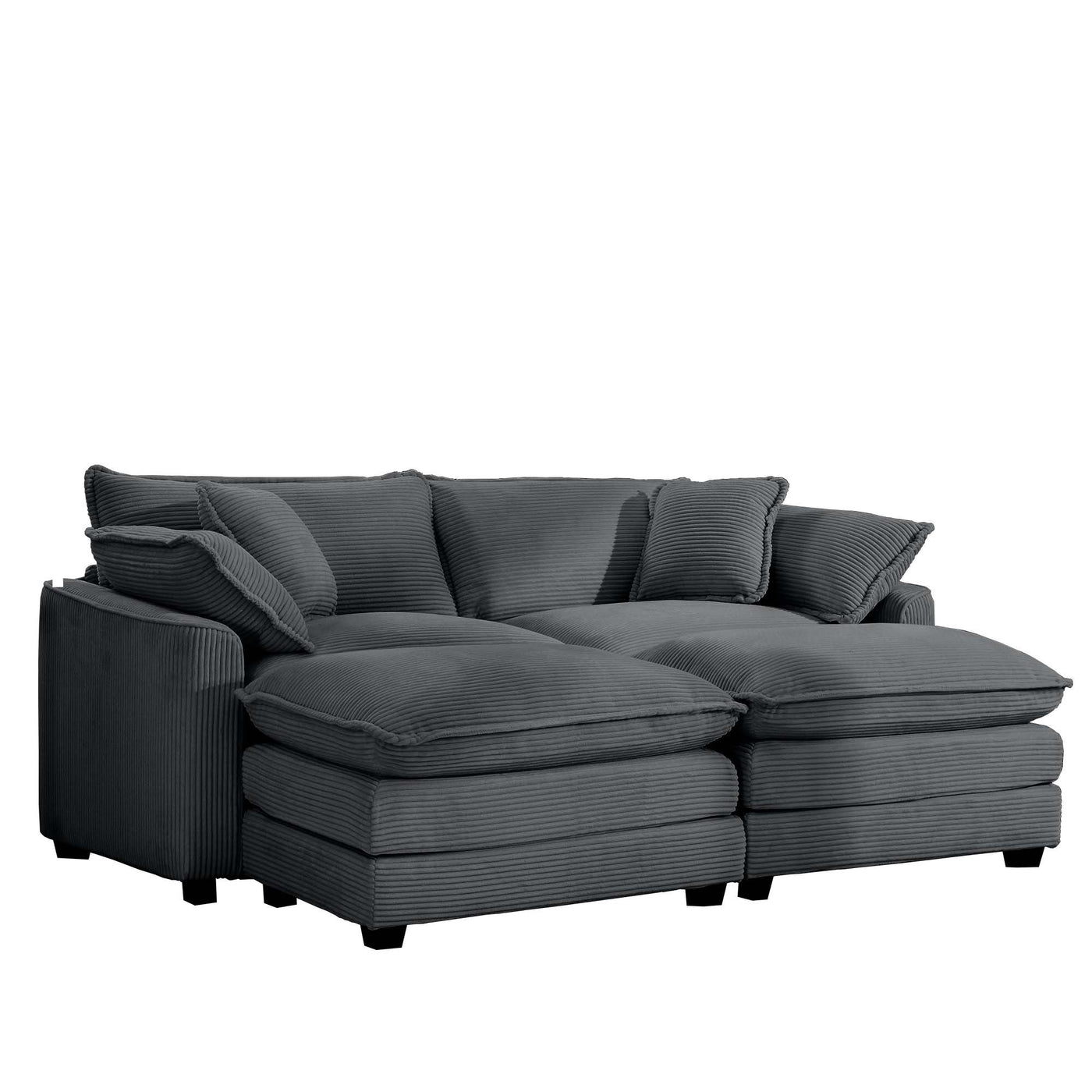 Contemporary Corduroy Two-Seater Sofa with Ottoman, Grey, Ideal for Small Spaces